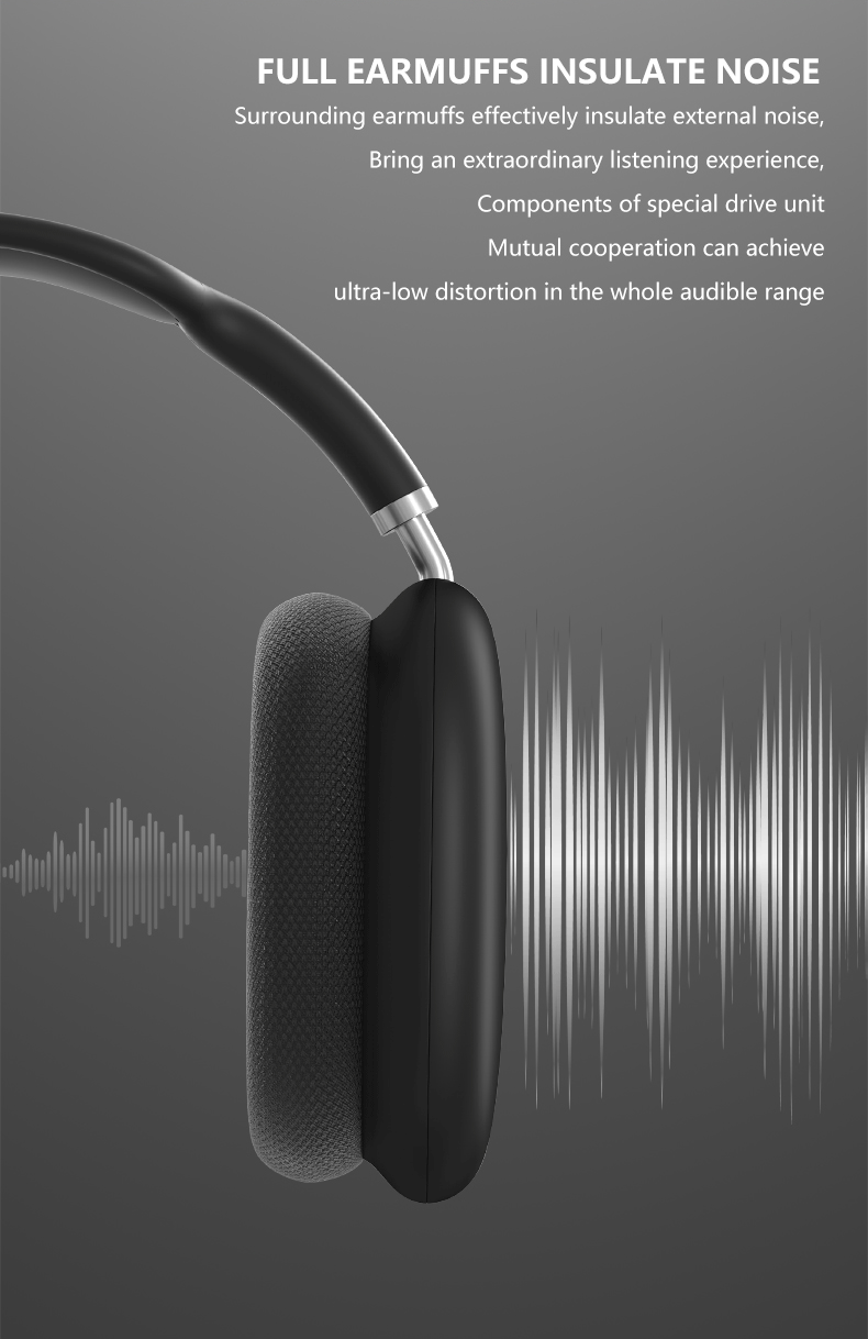 New P9 Pro Max Wireless Bluetooth Headphones HiFi Stereo Noise Cancelling Waterproof Mic Pods Over Ear Sports