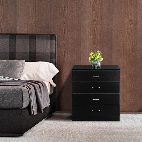 Pitted Particle Board with Triamine Paste, 66*33*73cm, Four-Drawer Chest of Drawers with Sockets (2USB+2 sockets), Black with Sockets with Sockets