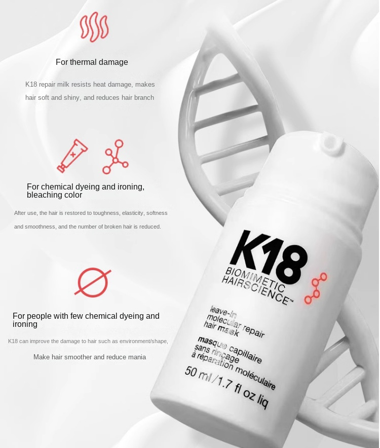 K18 Leave-In Repair Hair Mask Treatment to Repair Dry or Damaged Hair - 4 Minutes to Reverse Hair Damage from Bleach, Color, Chemical Services and Hea