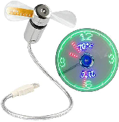 USB LED Clock Fan with Temperature, Mobile USB Real Time Fan Fahrenheit and Celsius Display Portable Cooling Mini USB Quiet Gooseneck Fan for Office, Home & Travel