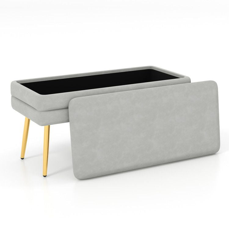 Velvet Upholstered Storage Bench with Removable Top
