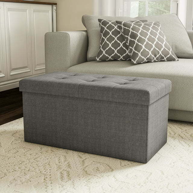 Folding Storage Bench Ottoman Tufted Cube Organizer by Lavish Home (Grey)
