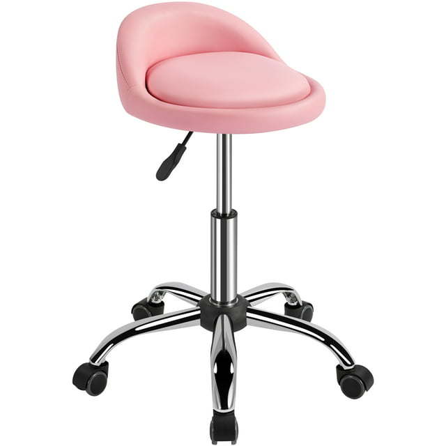 Adjustable Swivel PU Leather Bar Stool for Salon, Pink