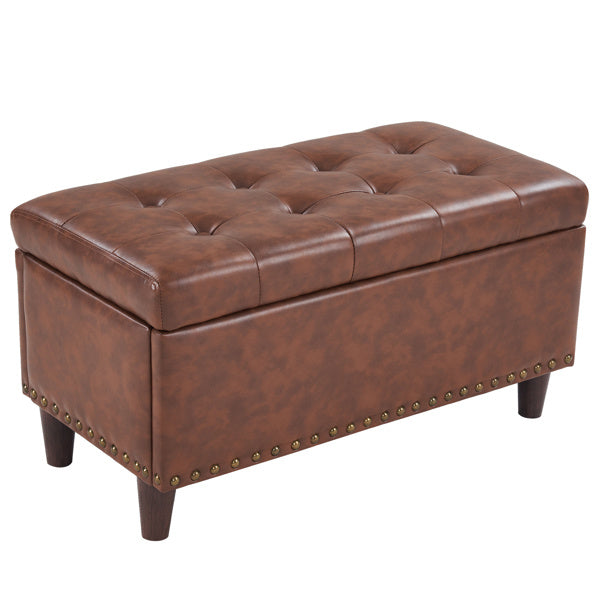 31.5 Inches 80*41*42cm Two-Color PU With Storage Copper Nails Bedside Stool Footstool Brown
