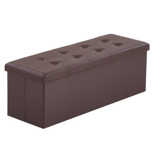 110*38*38cm Glossy Pull Point PVC MDF Foldable Storage Footstool Dark Brown
