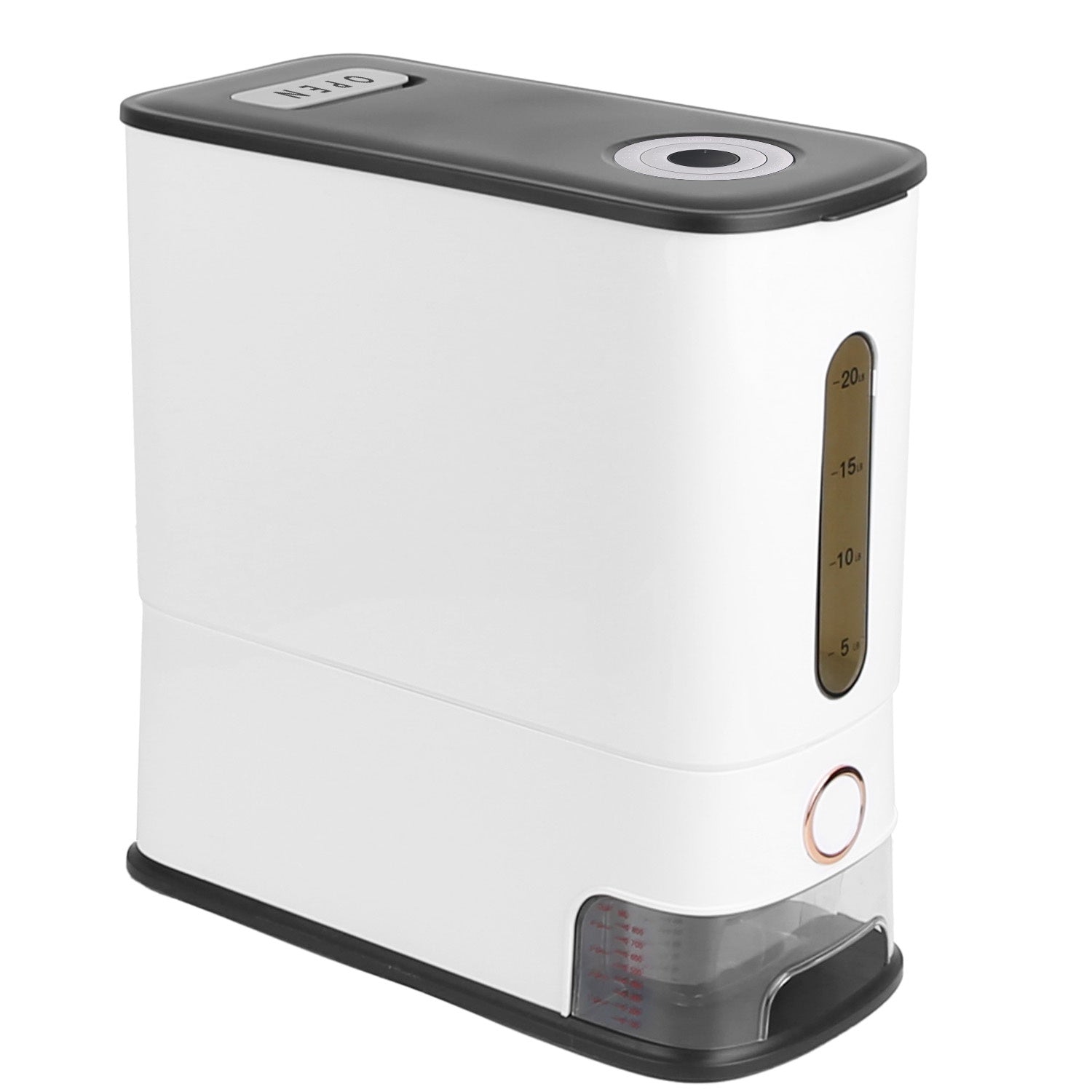 25LBS Vertical Rice Dispenser With Dustproof Lid Large Capacity Grain Storage Container With Measuring Cup Built-In Fresh Box For Kitchen Pantry Countertop Cabinet