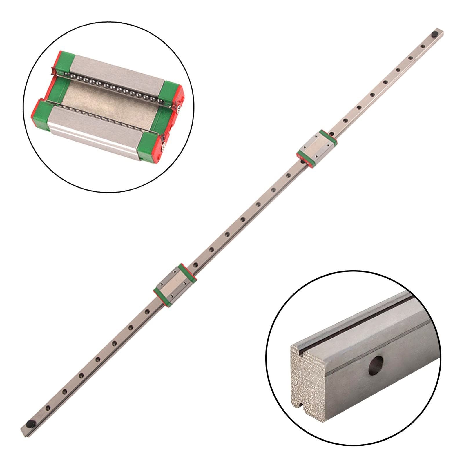 MGN12H Linear Rail Guide with 2 Stainless Steel Carriage Blocks for 3D Printers, CNC Machine Upgrade, Machining and Other Linear Motion Measurement Eq