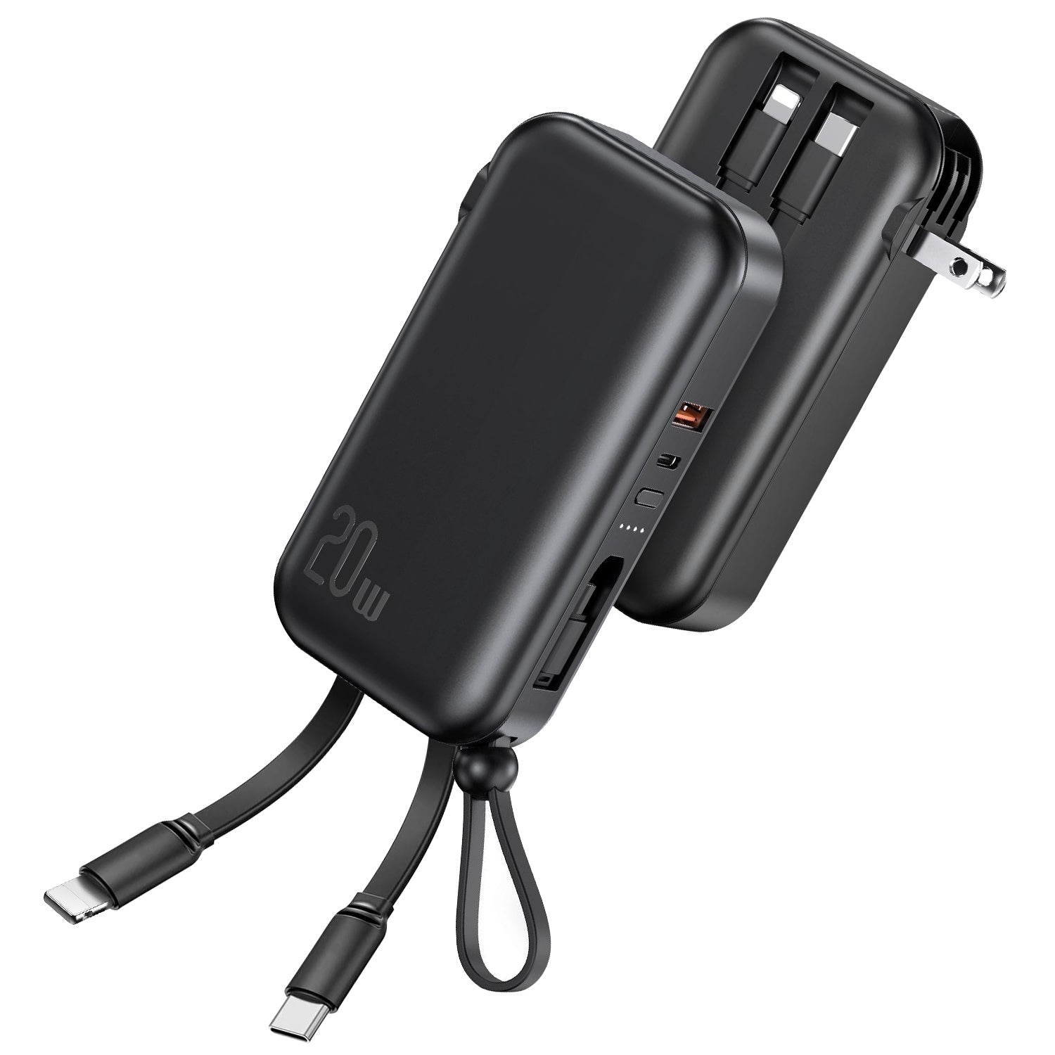 10000mAh Portable Charger with US Plug 3 Inbuilt Cables PD20W QC18W Fast Charging Power Bank with 5 Outputs External Battery Pack Fit For IOSPhone 14