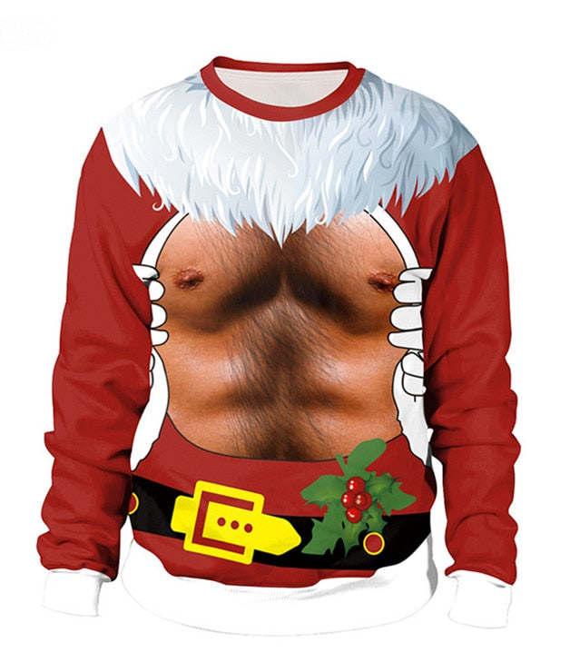 Ugly Christmas Sweater For Holidays Santa Elf Christmas Funny Fake Hair Sweater Autumn Winter Blouses Clothing