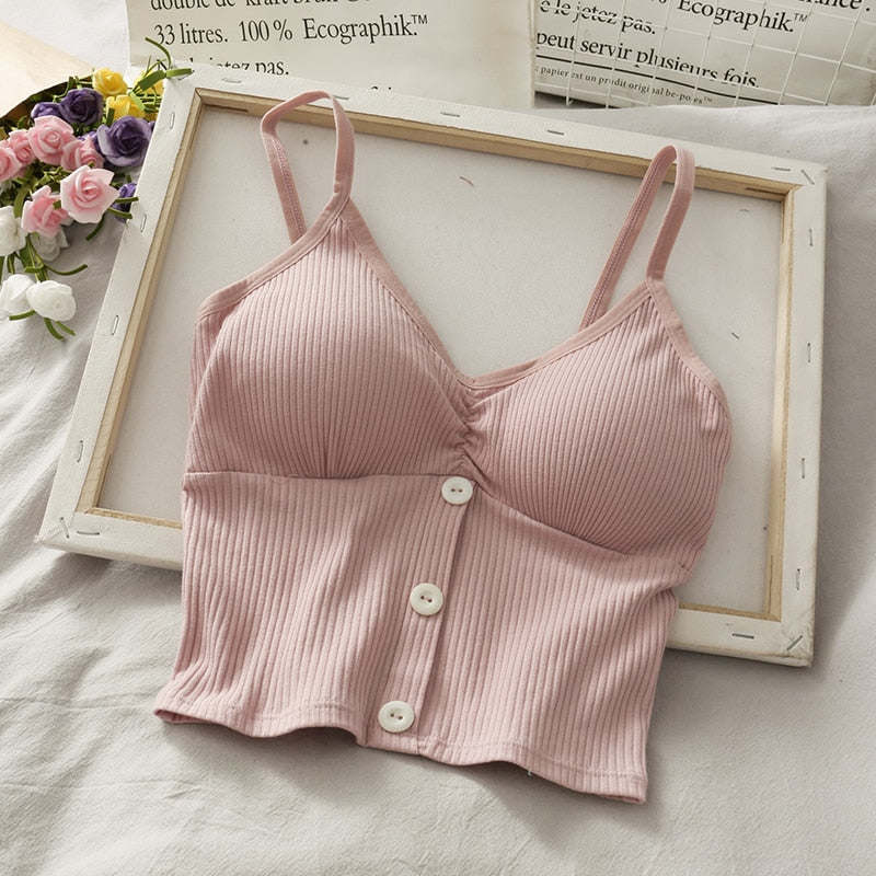 V-neck Halter Sweet Camisole Top 2021 Summer Women Sexy off-Shoulder Solid Color Sleeveless Camis Women's Clothing Tanks Tops