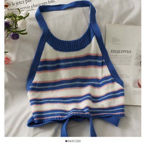 V-neck Halter Sweet Camisole Top 2021 Summer Women Sexy off-Shoulder Solid Color Sleeveless Camis Women's Clothing Tanks Tops