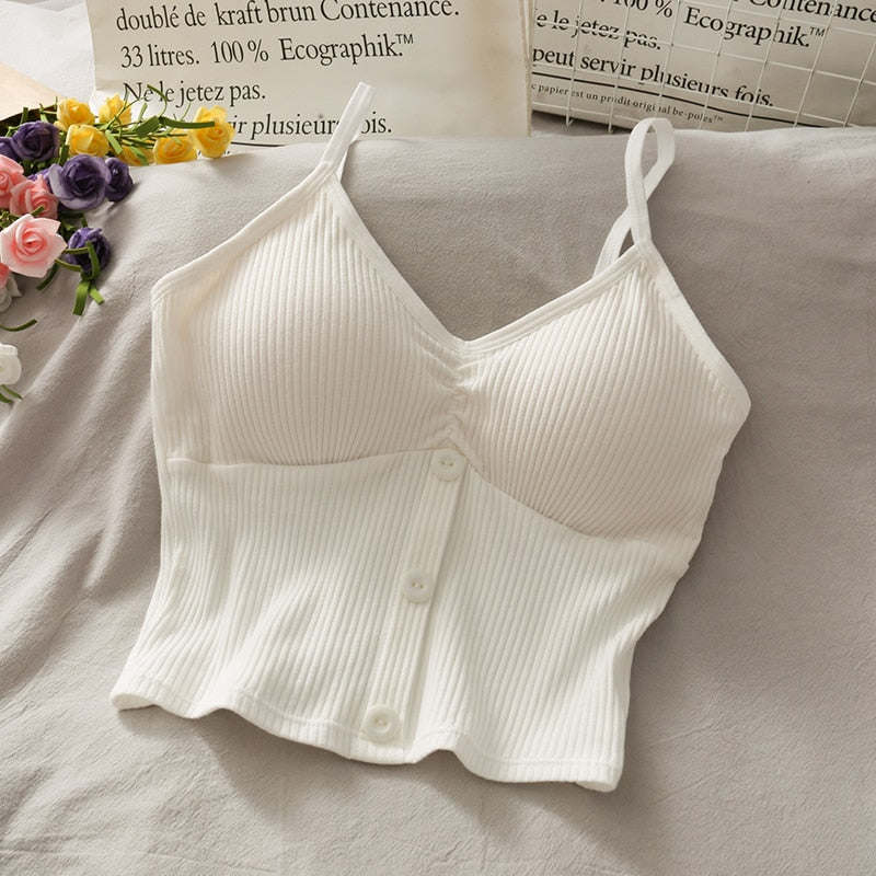 V-neck Halter Sweet Camisole Top 2021 Summer Women Sexy off-Shoulder Solid Color Sleeveless Camis Women's Clothing Tanks Tops