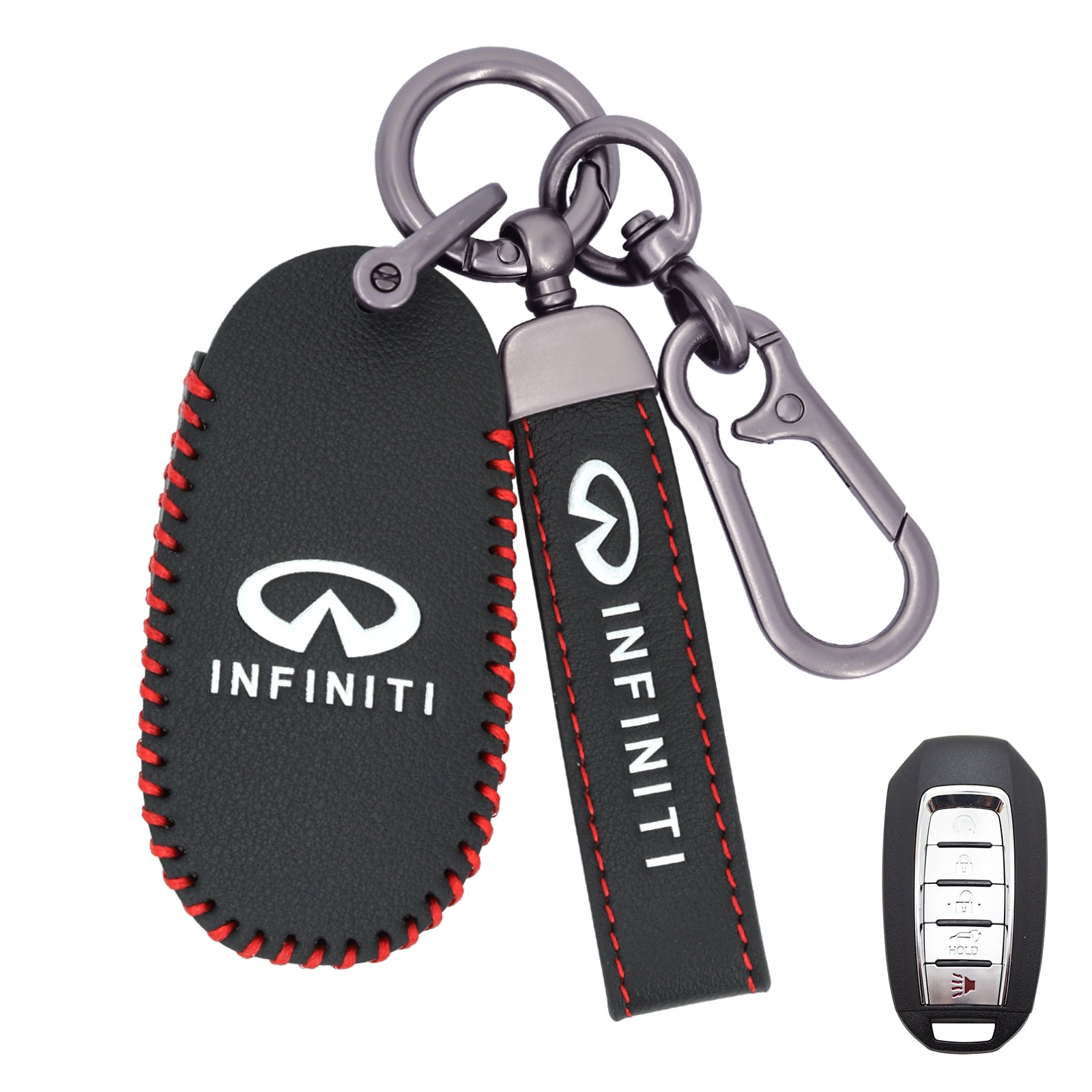 Leather Key Fob Case Cover for Infiniti with Key Chain, Key Holder Replacement Keychain for Infinity EX25 FX35 FX37 X50 G25 G35 G37 Q40 Q50 Q60 Q70 QX