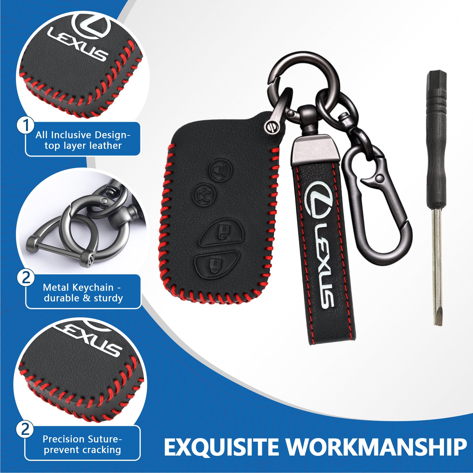 Leather Key Fob Case Cover for LEXUS with Key Chain, Key Holder Replacement Keychain for LEXUS