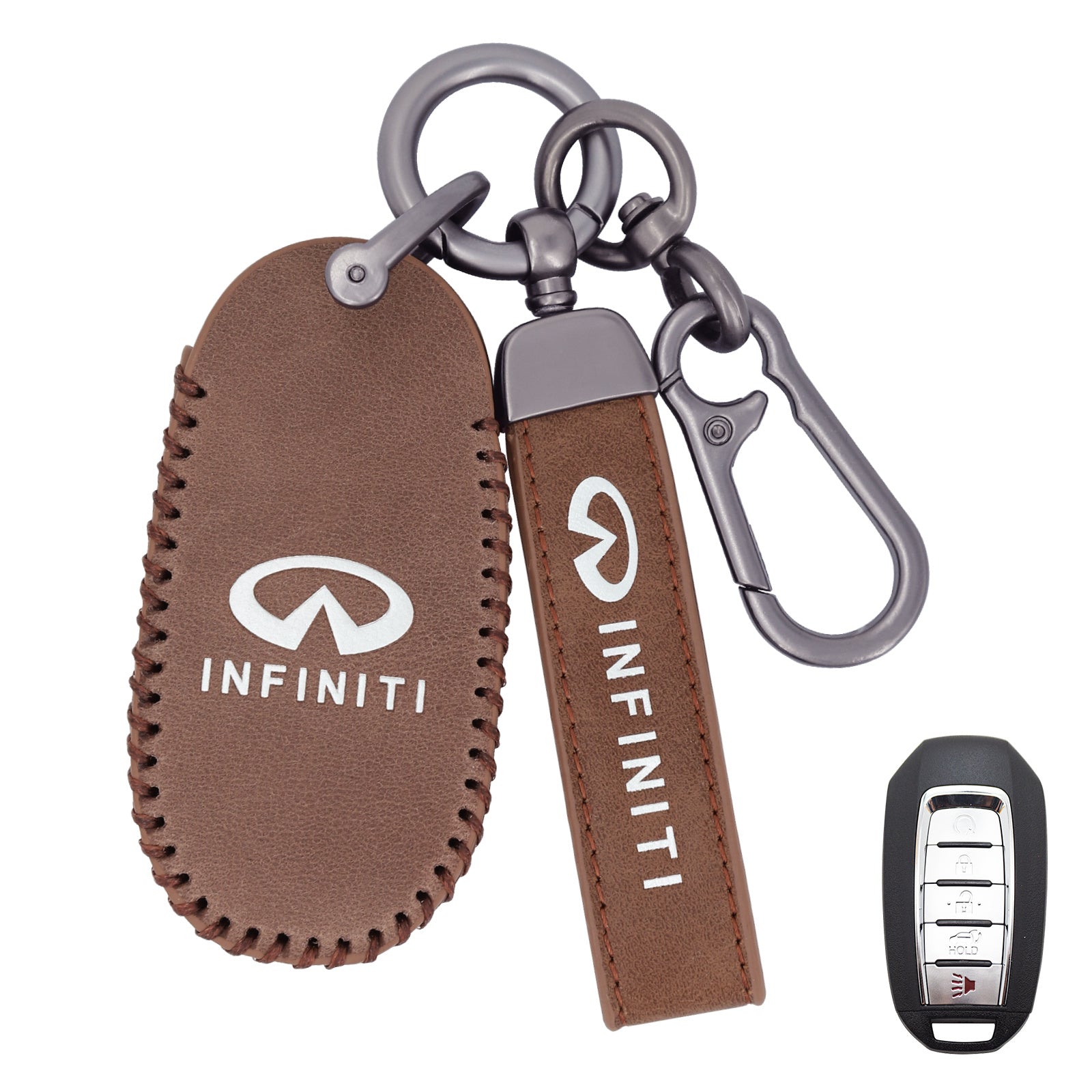 Leather Key Fob Case Cover for Infiniti with Key Chain, Key Holder Replacement Keychain for Infinity EX25 FX35 FX37 X50 G25 G35 G37 Q40 Q50 Q60 Q70 QX