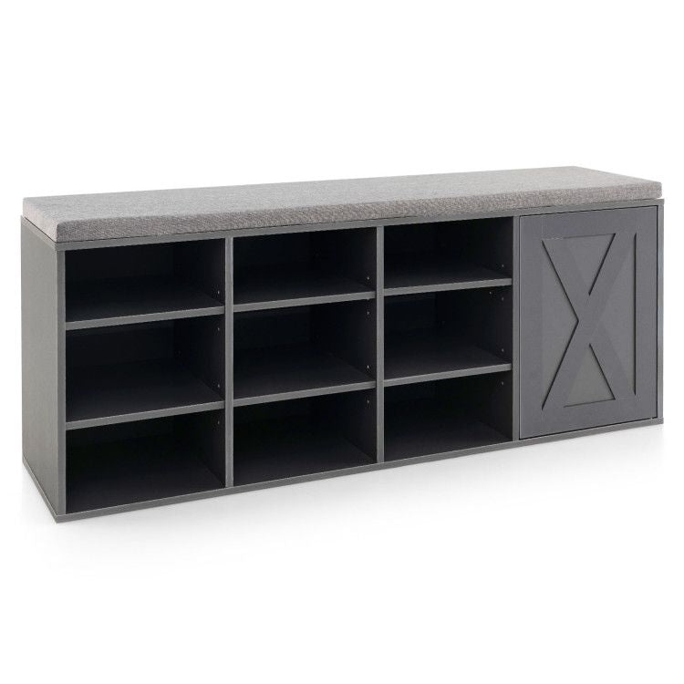 9-cube Shoe Bench with Adjustable Shelves and Removable Padded Cushion