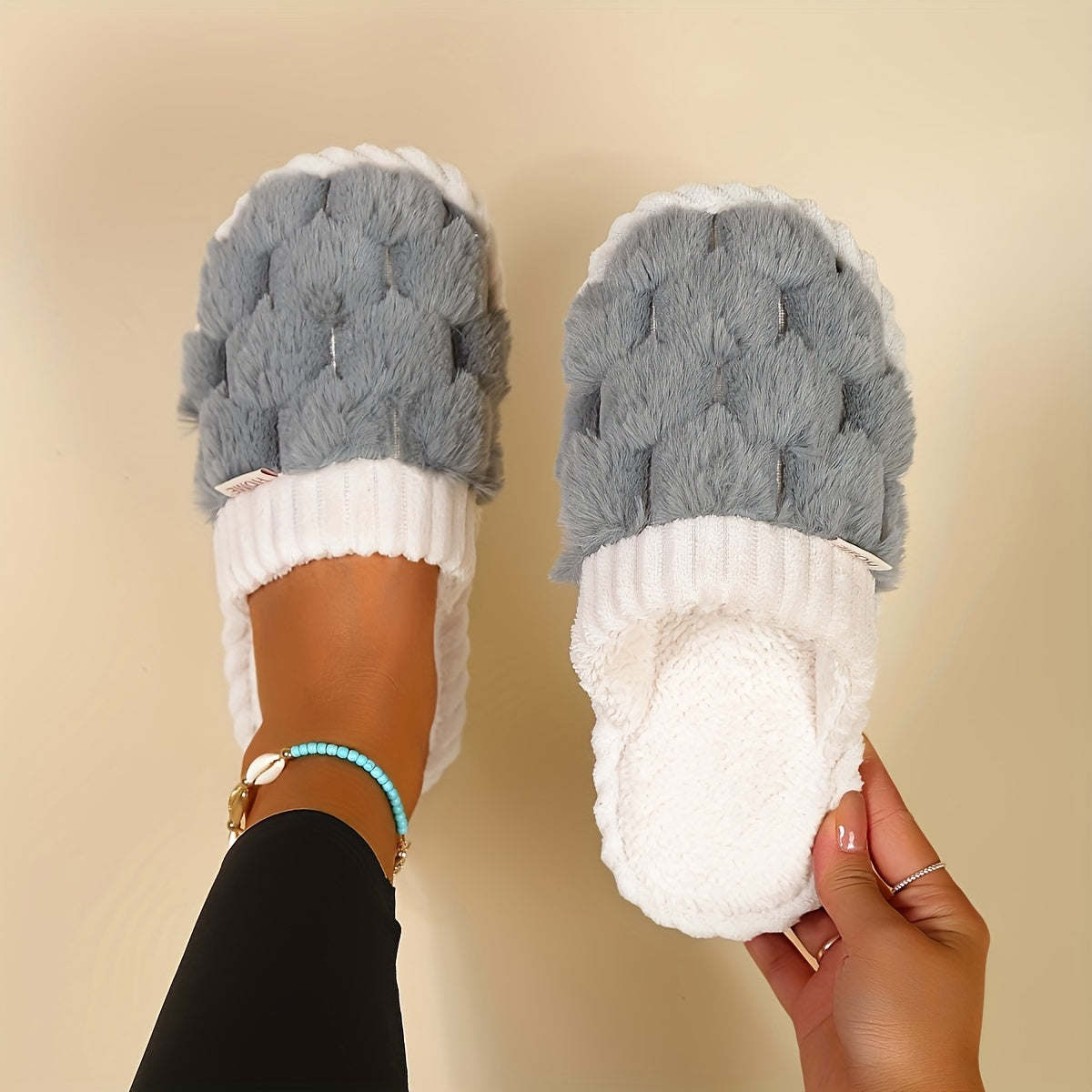 Cozy Colorblock Faux Fur Slippers Stylish Comfort for Indoors