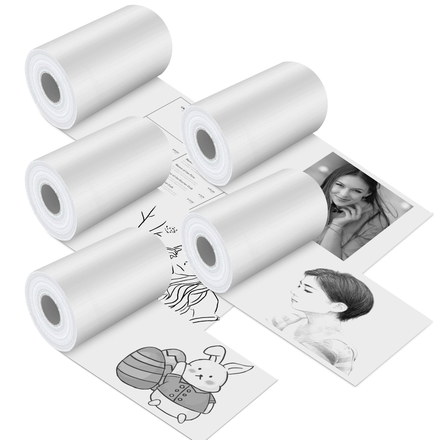 5 Rolls Regular Printer Paper Plate Mini Thermal Printing Paper White Mini Printer Photo Paper Fit for Wireless Thermal Mini Printer 57x25mm