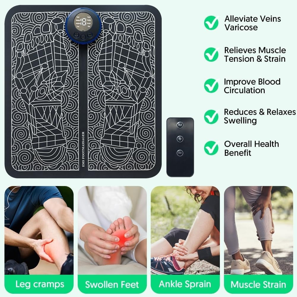 Foot Massager Mat–Foot Massager Pad–Foldable Feet and Calves Massage Machine with 8 Modes and 19 Intensity Levels for Muscle Relaxation, and Pain Relief