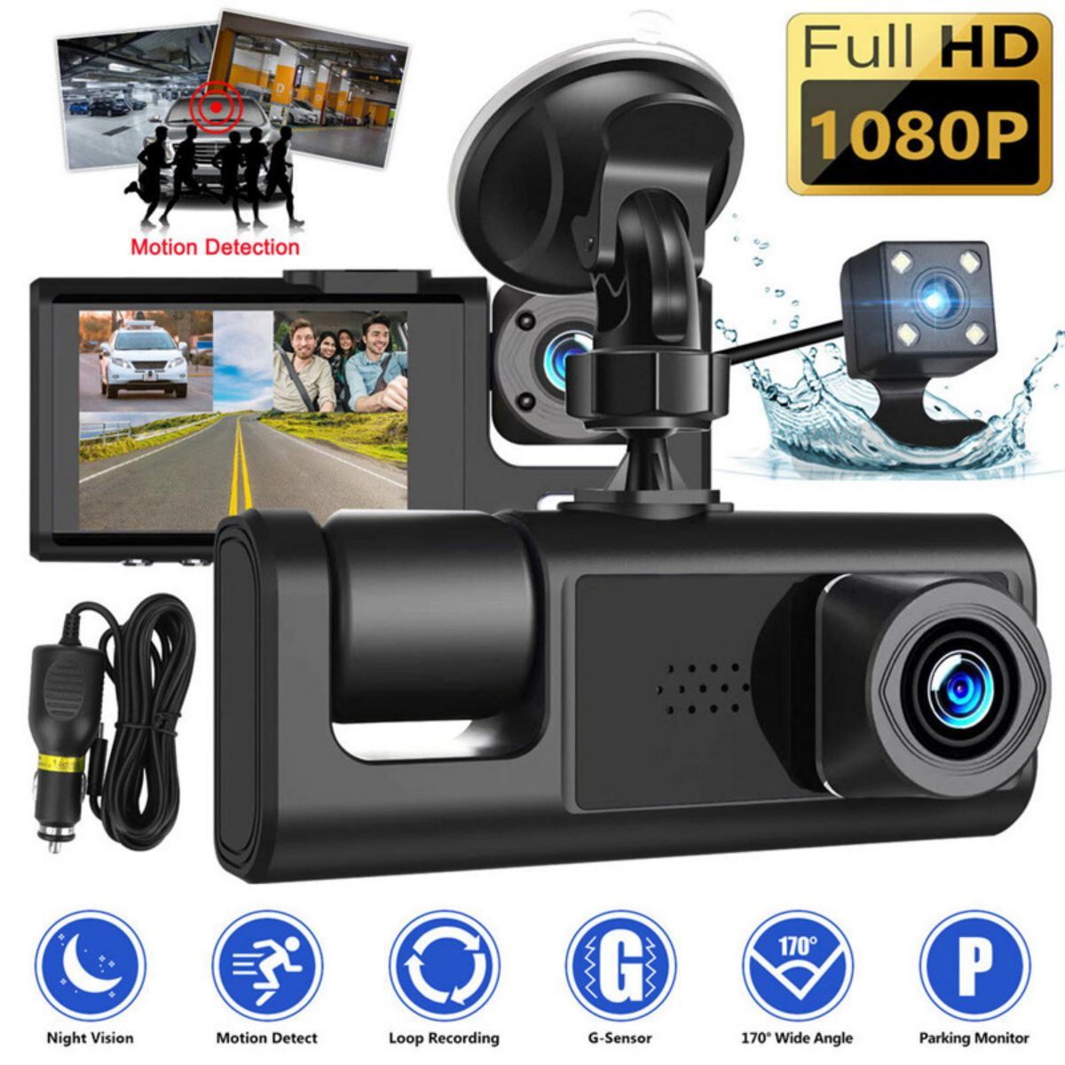 1080P Full HD Dash Camera for Cars, Dash Cam Front with Card, 3'LCD Screen, 170°Wide Angle, Dashboard DashCam with Loop Recording, HDR, Night Vision,