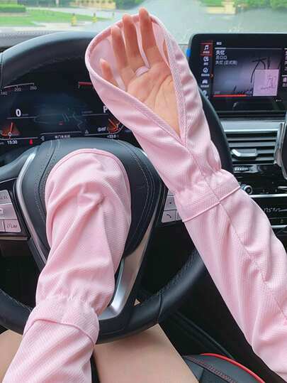 1pair Ice Silk Arm Sleeves & Gloves For Women, Sun Protection, Loose & Breathable, Anti-UV Outdoor Sleeve Set