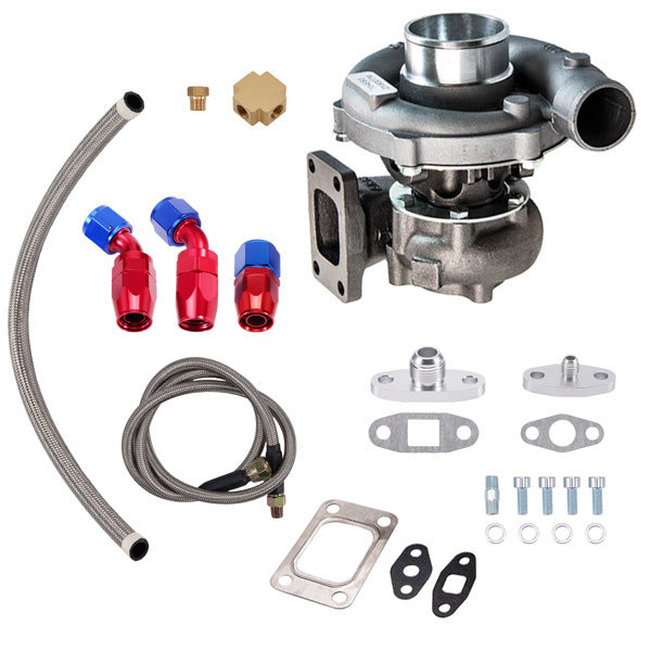 63 A/R STAGE III T04E T3 T4 44 TRIM COMPRESSOR TURBO TURBOCHARGER 5-BOLT+ Turbo Oil Feed + Drain Return Line Hose Kit