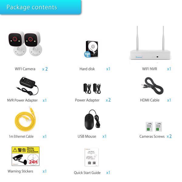 Jennov 3MP 2K Outdoor/Home Mini Cam Wireless Security Camera System Night Vision NVR with 500G HDD Kit