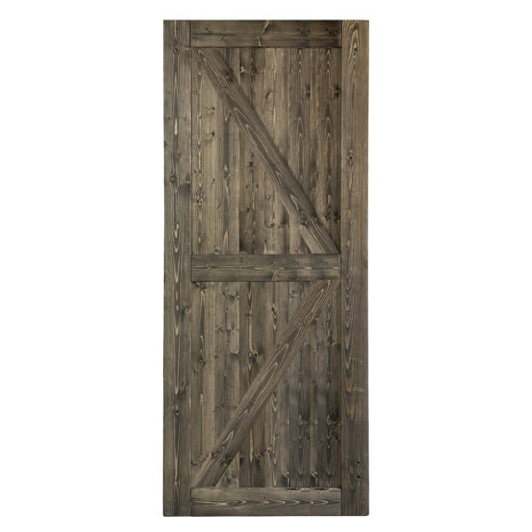 36 in. x 84 in. Sliding Barn Door with 6.6FT Barn Door Hardware Kit & Handle , K Frame, Solid Spruce Wood, gray spray paint
