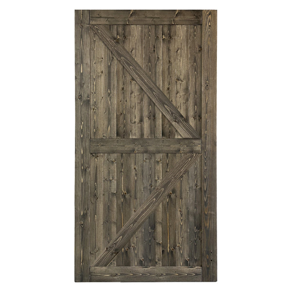 42 in. x 84 in. Sliding Barn Door with 7FT Barn Door Hardware Kit & Handle , K Frame, Solid Spruce Wood, gray spray paint
