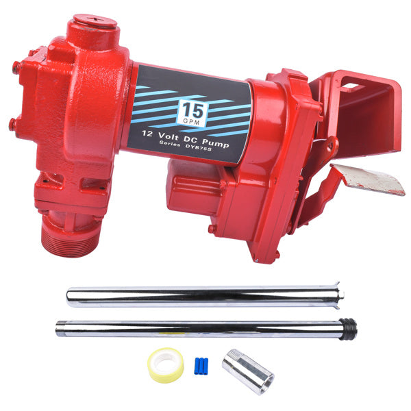 Red 12V DC 15GMP Fuel Transfer Pump Kit for Car Truck Tractor Diesel Gas Gasoline