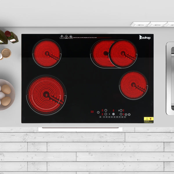 Electric Ceramic Stove! ZOKOP 30in 220v 7200w Rectangular 4-Burner Stove, Glass And Iron Spray-Coated Anti-Rust Bottom Shell, Touch Screen Embedded Wi