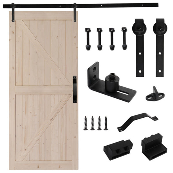 42 in. x 84 in. Unfinished Sliding Barn Door with 7FT Barn Door Hardware Kit & Handle , K Frame, Solid Spruce Wood, Requires Simple DIY Assembly
