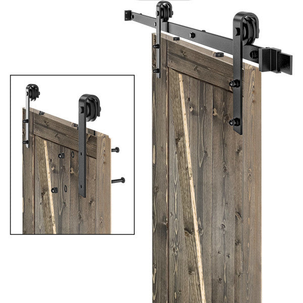 30 in. x 84 in. Sliding Barn Door with 5FT Barn Door Hardware Kit & Handle , K Frame, Solid Spruce Wood, gray spray paint