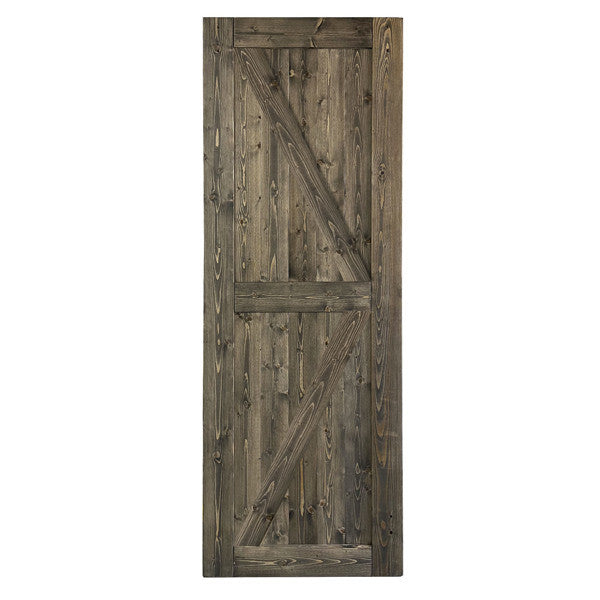 30 in. x 84 in. Sliding Barn Door with 5FT Barn Door Hardware Kit & Handle , K Frame, Solid Spruce Wood, gray spray paint