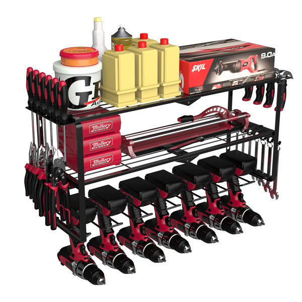 Power Tool Organizer Wall Mount, 7 Drill Holder Cordless Power Tool Wall Organizer, 3 Layers Power Tool Holder and Power Tool Storage Rack with Screwd