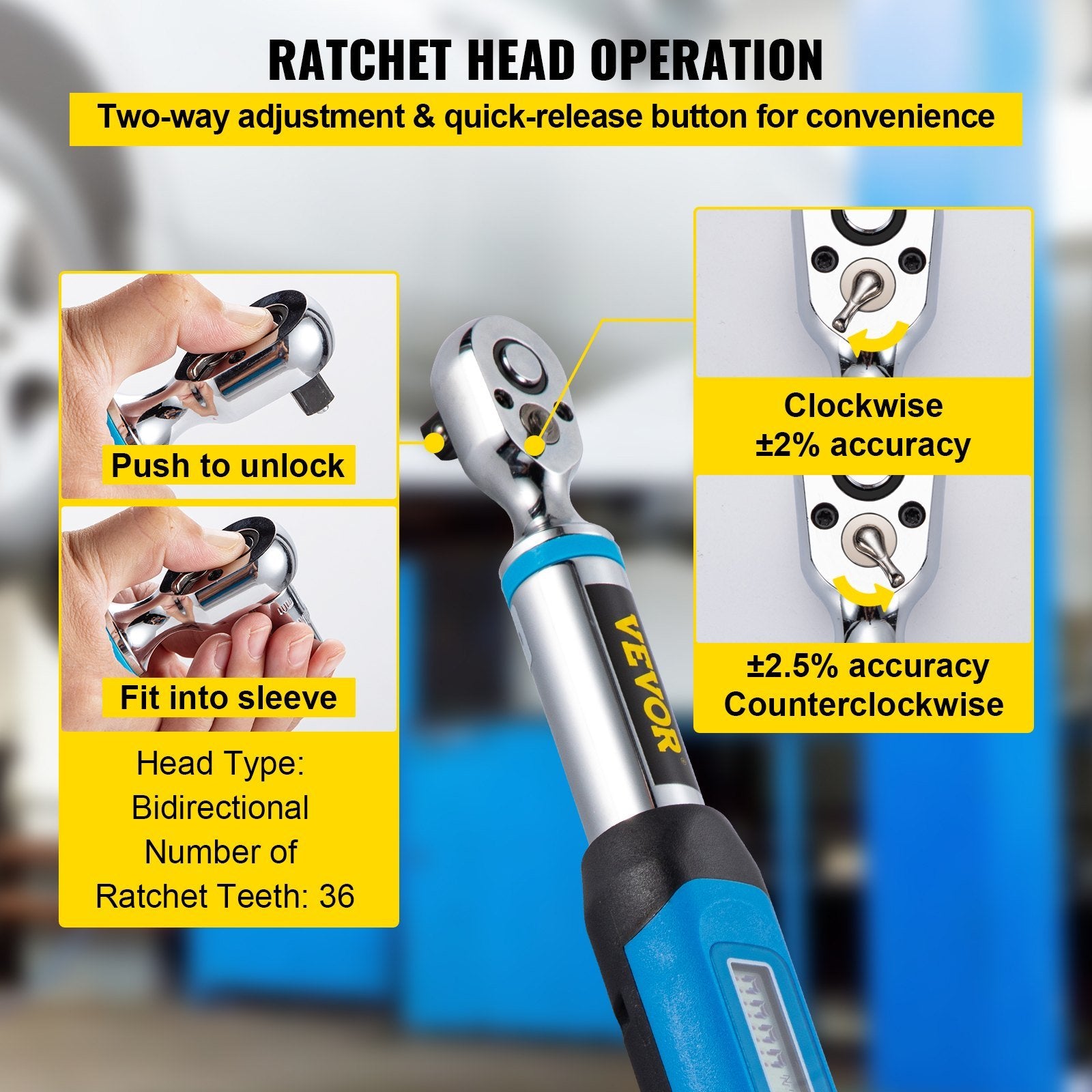 VEVOR Digital Torque Wrench, 3/8" Drive Electronic Torque Wrench, Torque Wrench Kit 1.1-22.12 ft-lbs Torque Range Accurate to ±2%, Adjustable Torque W