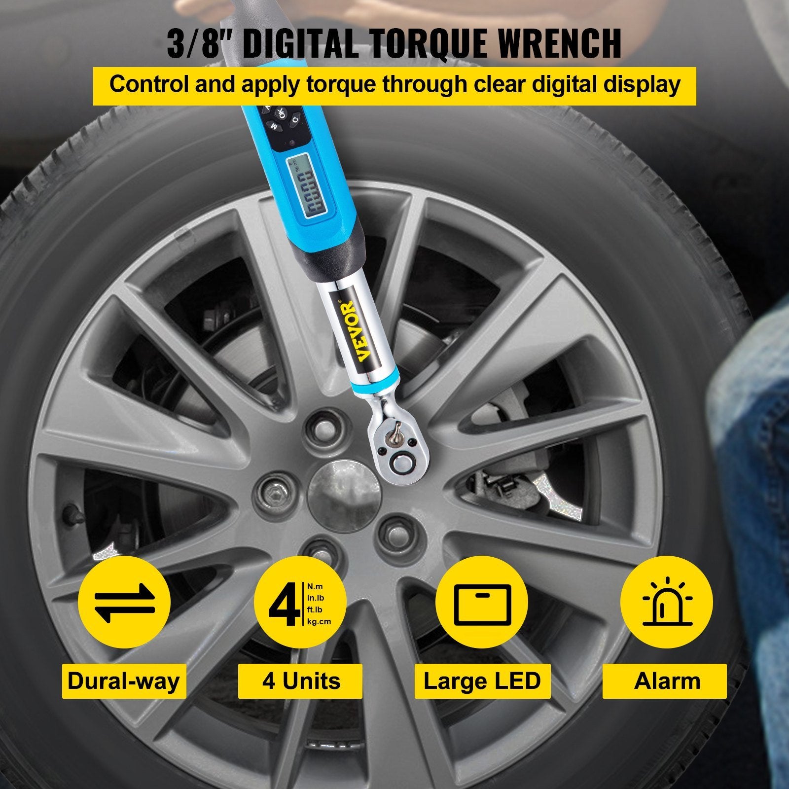 VEVOR Digital Torque Wrench, 3/8" Drive Electronic Torque Wrench, Torque Wrench Kit 1.1-22.12 ft-lbs Torque Range Accurate to ±2%, Adjustable Torque W