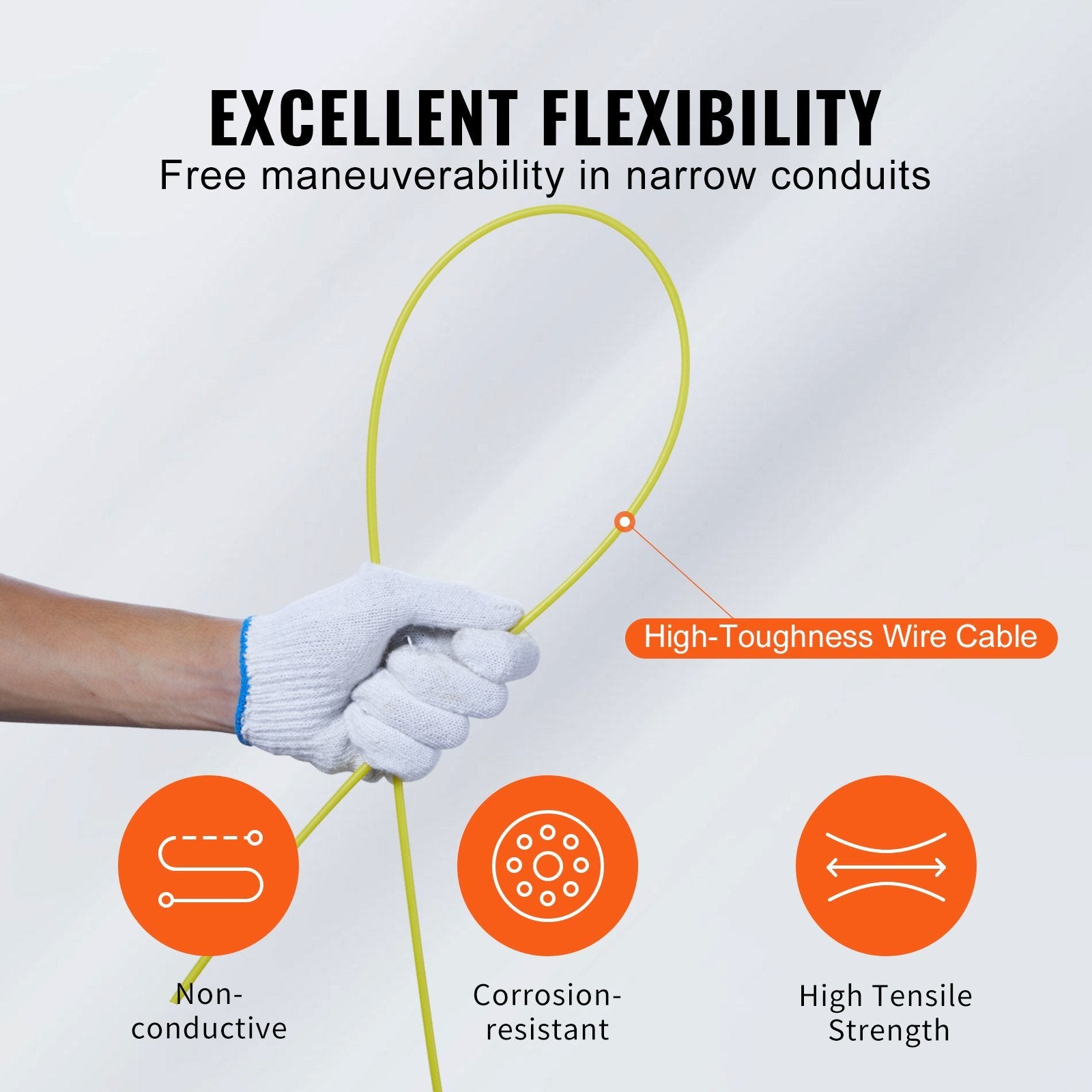 VEVOR Fish Tape, 100 ft, 3/16-inch, Fiberglass Wire Puller with Optimized Housing and Handle, Easy-to-Use Cable Puller Tool, Flexible Wire Fishing Too