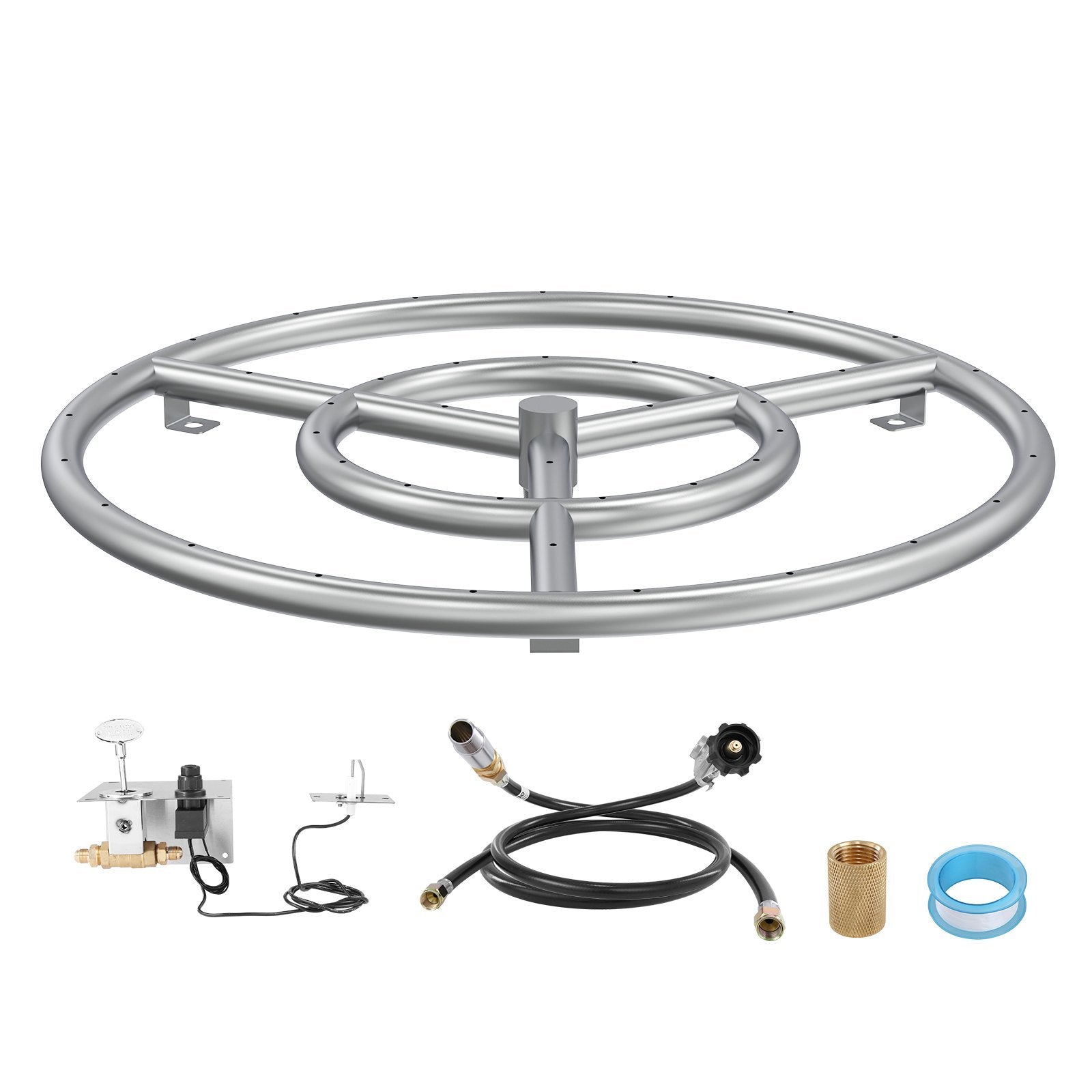 VEVOR 18 inch Round Drop-in Fire Pit Pan, Stainless Steel Fire Pit Burner Kit, Natural & Propane Gas Fire Pan with 150,000 BTU for Indoor or Outdoor Use