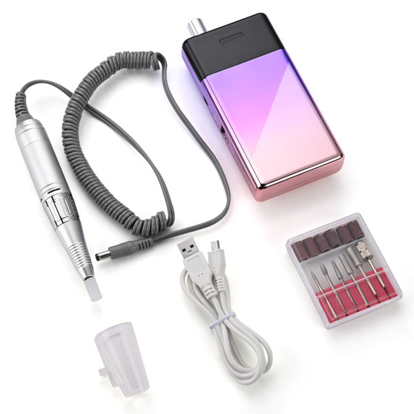 Electric Professional Nail Drill Kit - gradient purple color with mirrored for manicure lovers, home, car, trip, nail salons, nail schools, nail parties, Christmas gift,Gift Set