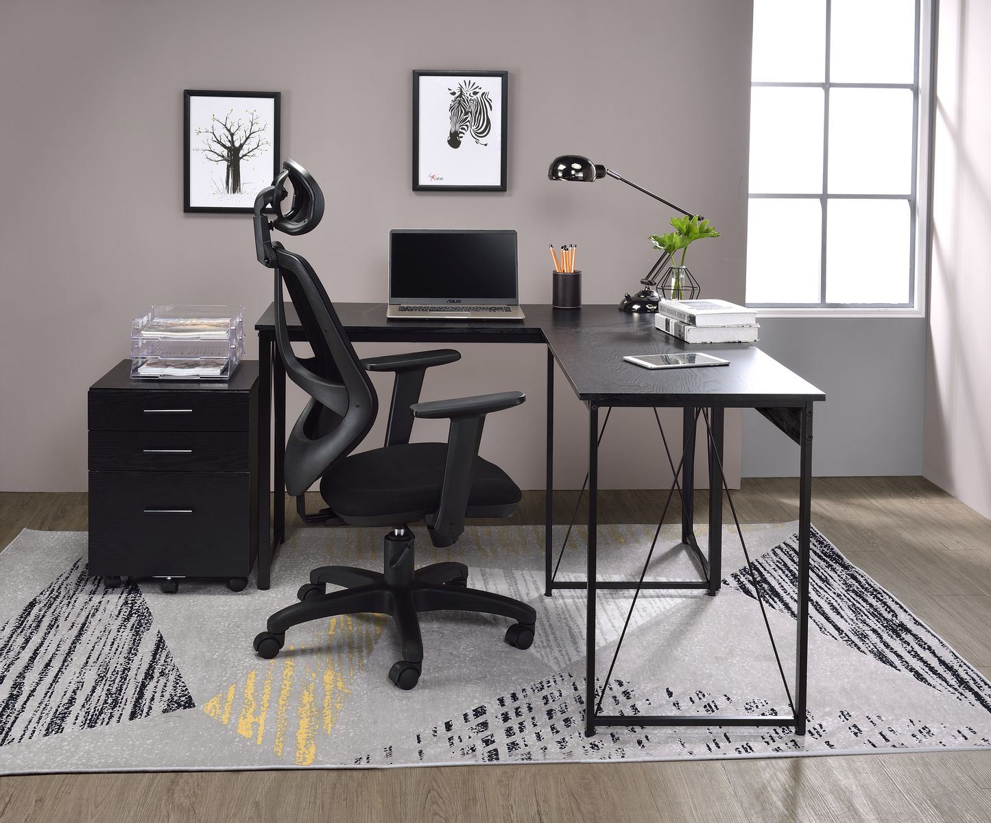 Zaidin Writing Desk; Black Finish YJ