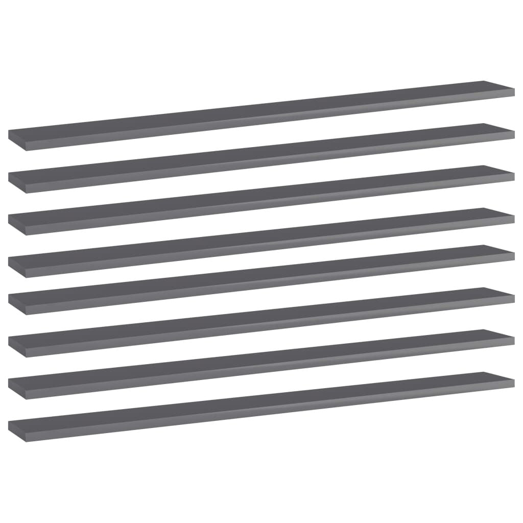 Bookshelf Boards 8 pcs High Gloss Gray 39.4"x3.9"x0.6" Engineered Wood