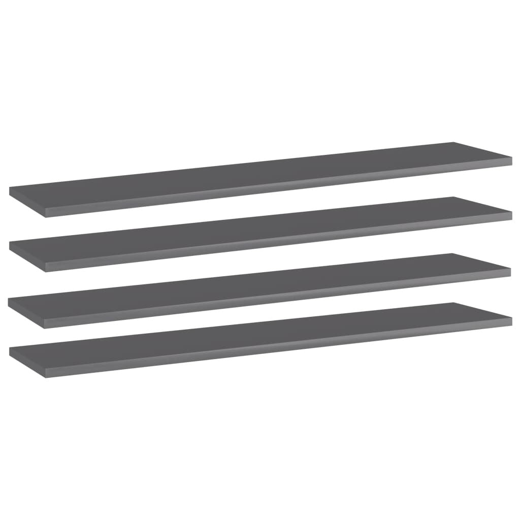 Bookshelf Boards 4 pcs High Gloss Gray 39.4"x7.9"x0.6" Engineered Wood