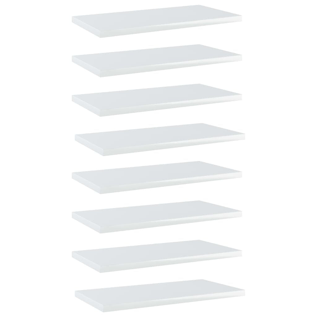 Bookshelf Boards 8 pcs High Gloss White 15.7"x7.9"x0.6" Engineered Wood