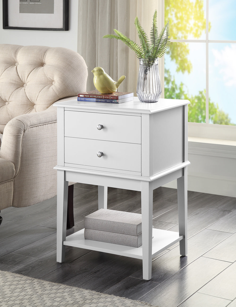WOODEEM White Nightstand Bedrooms; Large End Table for Living Room; Bed Side Table with Drawers