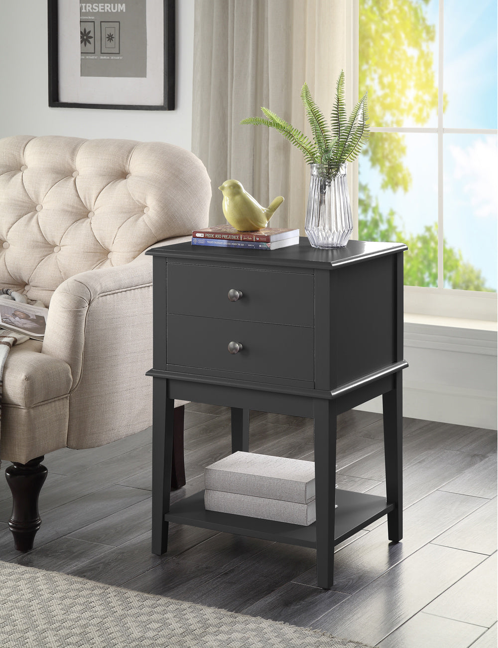WOODEEM White Nightstand Bedrooms; Large End Table for Living Room; Bed Side Table with Drawers