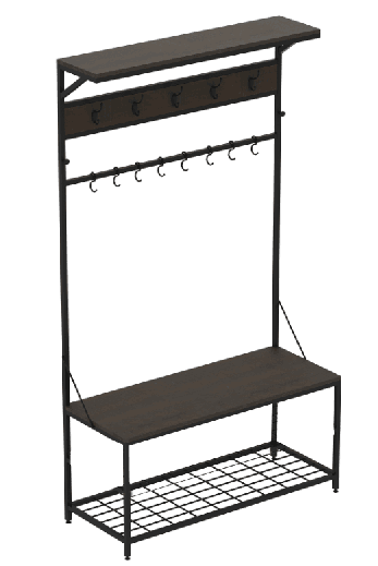 Hall Trees with Bench; Entryway Storage Shelf with Shoe Storage and Coat Racks; Large Size Farmhouse Hall Tree; Easy Assembly; Wood Look Accent Furniture with Metal Frame