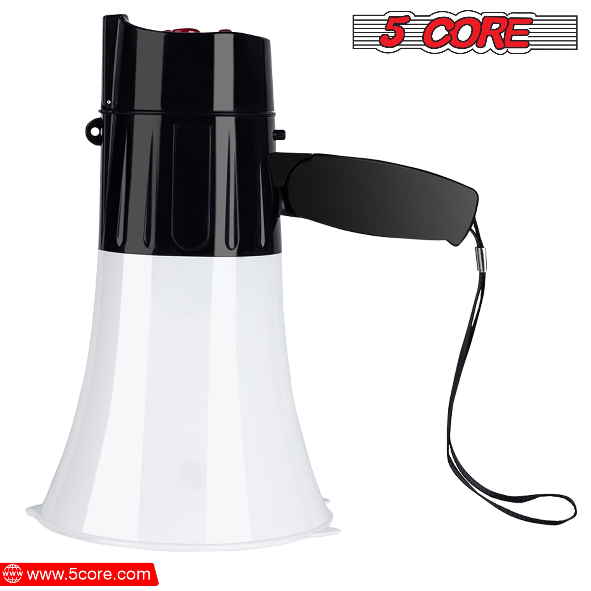 5 CORE Bull Horn Megaphone 30W Peak Loud Siren Noise Maker Professional Bullhorn Speaker w LED Flashlight Recording USB SD Card Adjustable Volume for