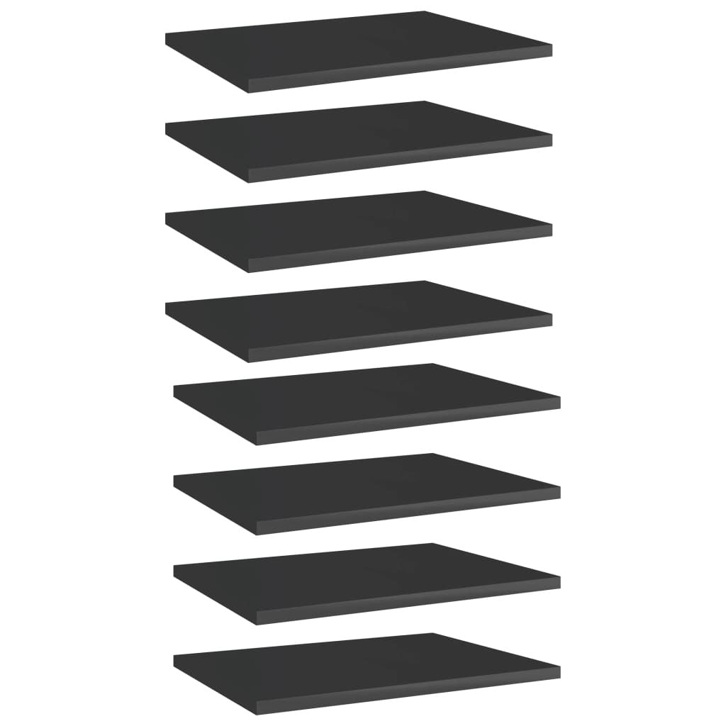 Bookshelf Boards 8 pcs High Gloss Black 15.7"x11.8"x0.6" Engineered Wood