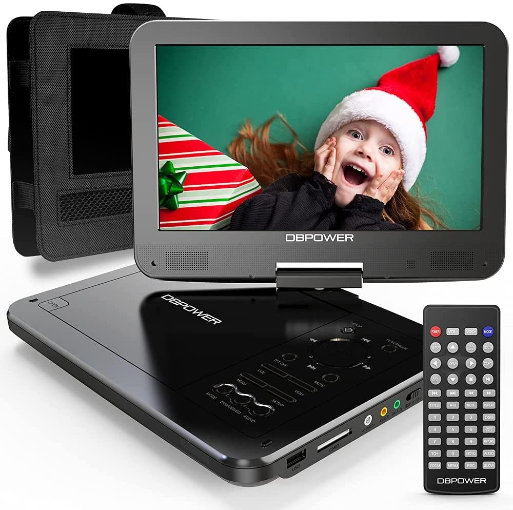 DBPOWER 12" Portable DVD Player with 5-Hour Rechargeable Battery; 10" Swivel Display Screen and SD/ USB Port; with 1.8m Car Charger; Power Adaptor and Car Headrest Mount; Region Free (Black)